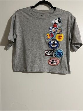 Disney Grey Tee with Colorful Mickey Patch Graphics